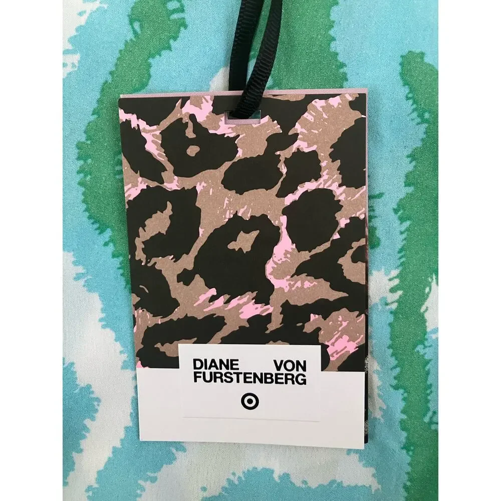 New Diane Von Furstenberg Women's Long Satin Disco Zebra Green Robe XS